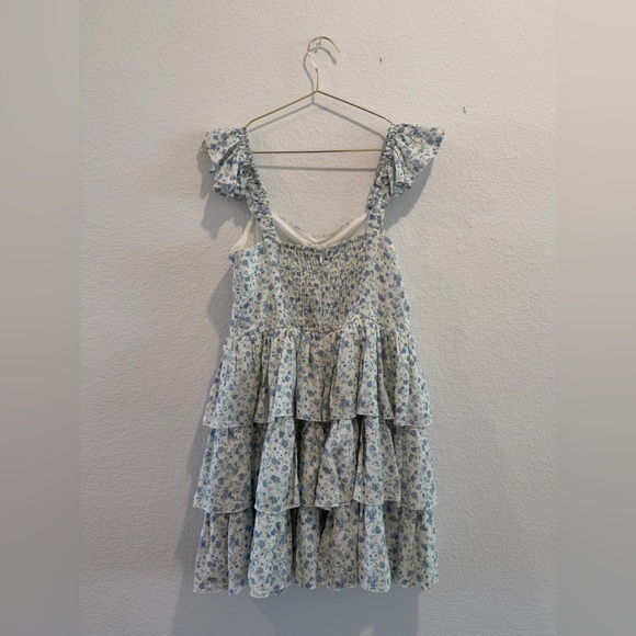 Altar’d State Lola floral ruffle mini dress white blue medium - Picture 5 of 7